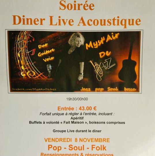 Vendredi 8 novembre au restaurant Léopold
Dîner live acoustique po…